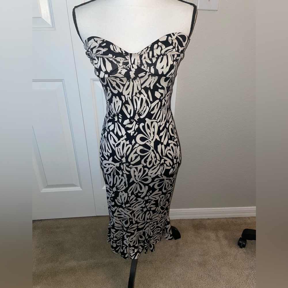 Diane Von Furstenberg Black and White Strapless Floral Dress